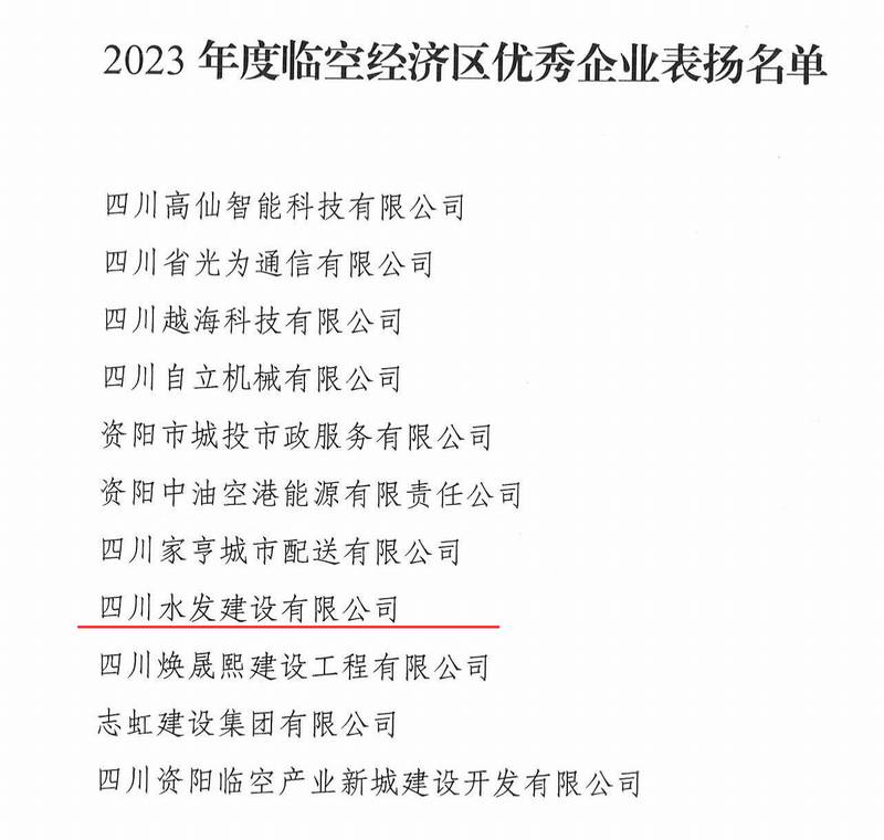 公司榮獲2023年度資陽臨空經濟區(qū)優(yōu)秀企業(yè)稱號